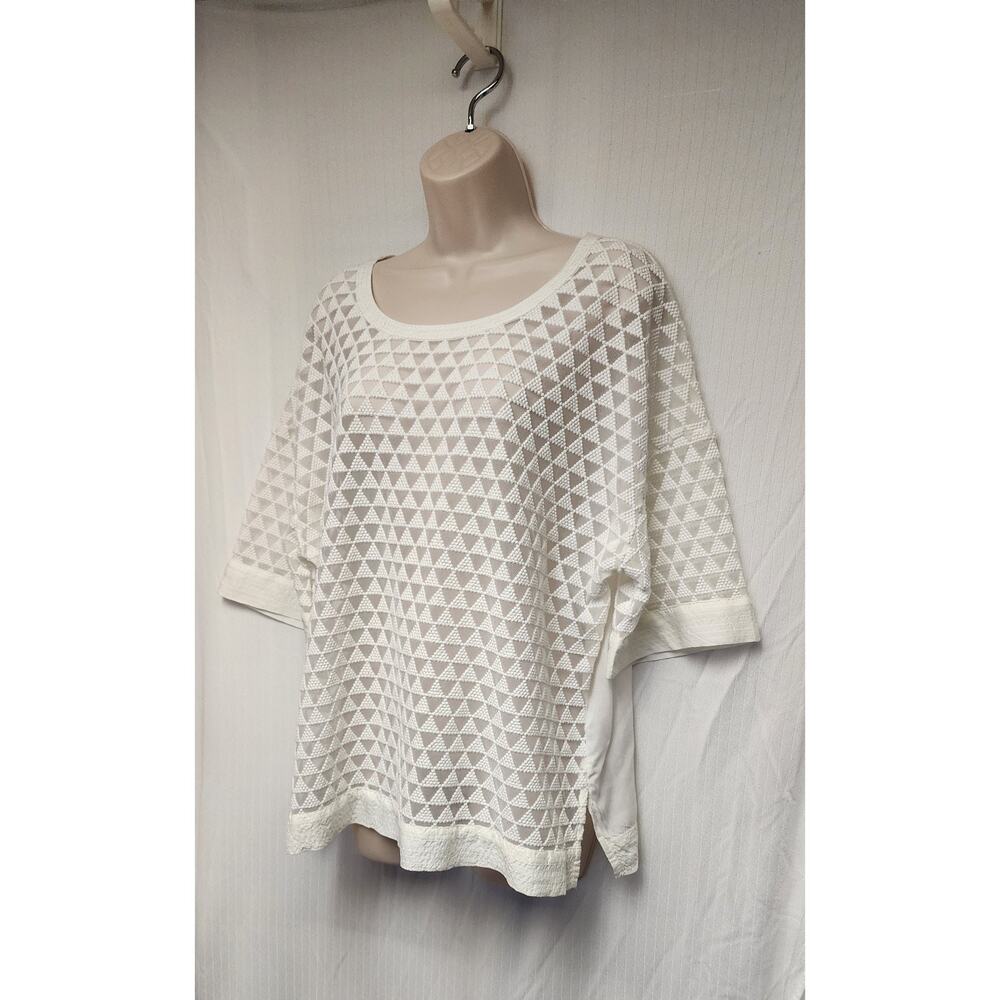Stylus Round Neck Off White Short Sleeve Blouse Size XL - Picture 3 of 8
